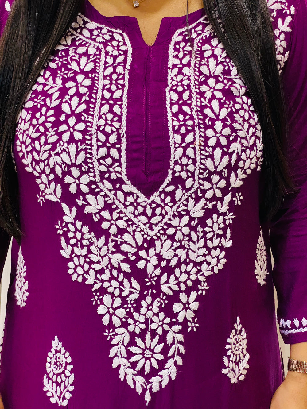 Wine Niya Premium Modal Chikankari Solid Women's Long Kurta