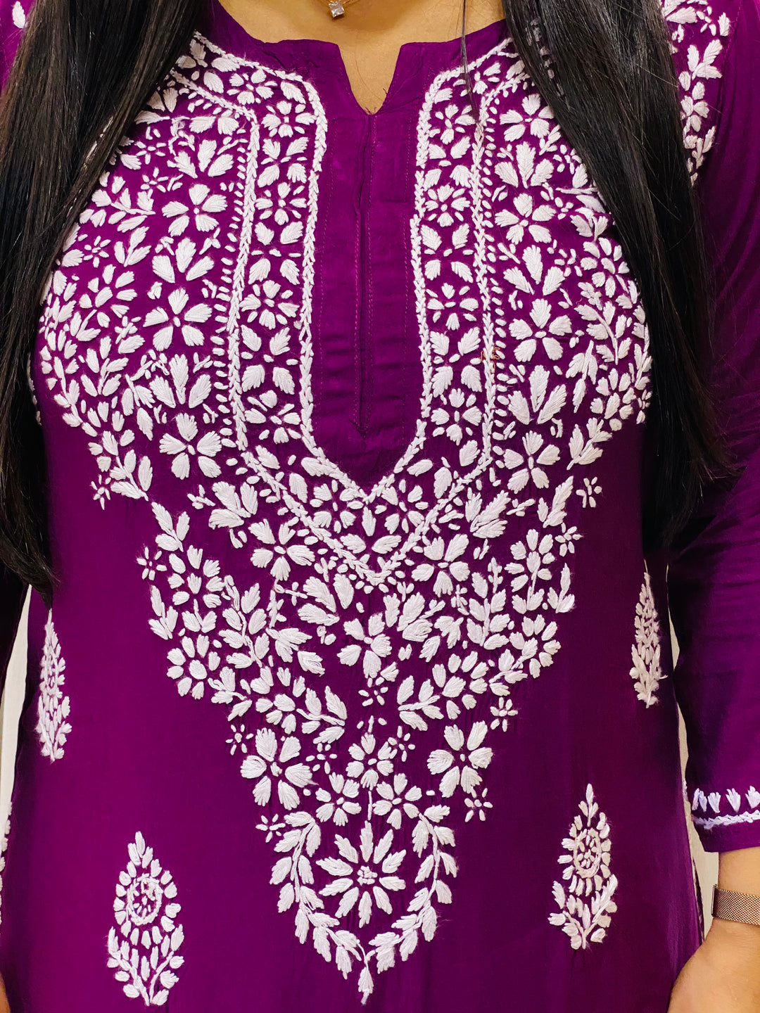 Wine Niya Premium Modal Chikankari Solid Women's Long Kurta