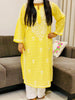 Aadita Mulmul Cotton Chikankari Handwork Women's Floral Long Kurta - Yellow