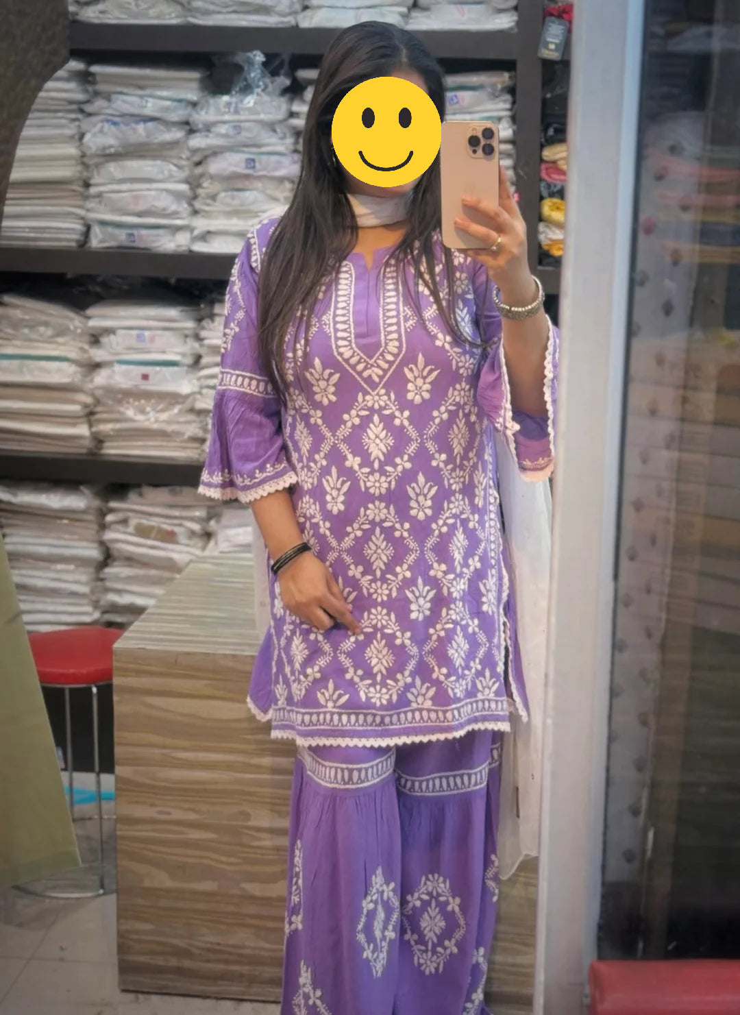 Navya 3D Chikankari Hand Embroidered Womens Gharara Set - Purple