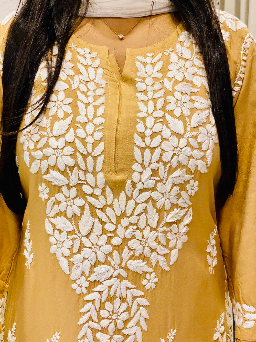 Fawn Falak 3D Chikankari Hand Embroidery Design Rayon Womens Kurta