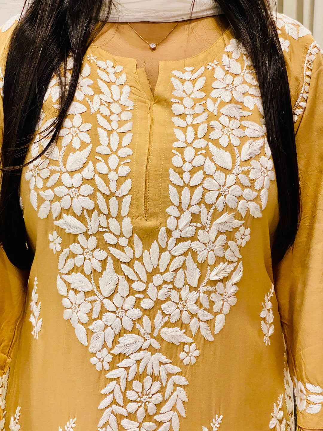 Fawn Falak 3D Chikankari Hand Embroidery Design Rayon Womens Kurta