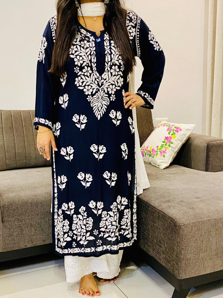Black Fanah Premium Modal Chikankari Solid Women's Long Kurta