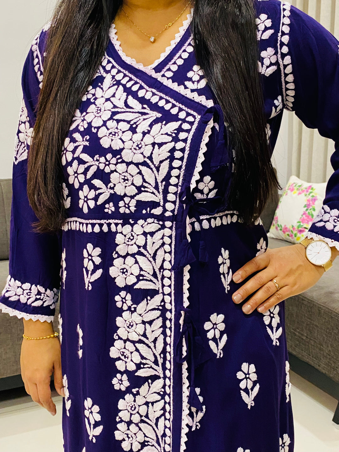 Purple Tripti Rayon Chikankari Handwork Solid Women's Angrakha Kurta