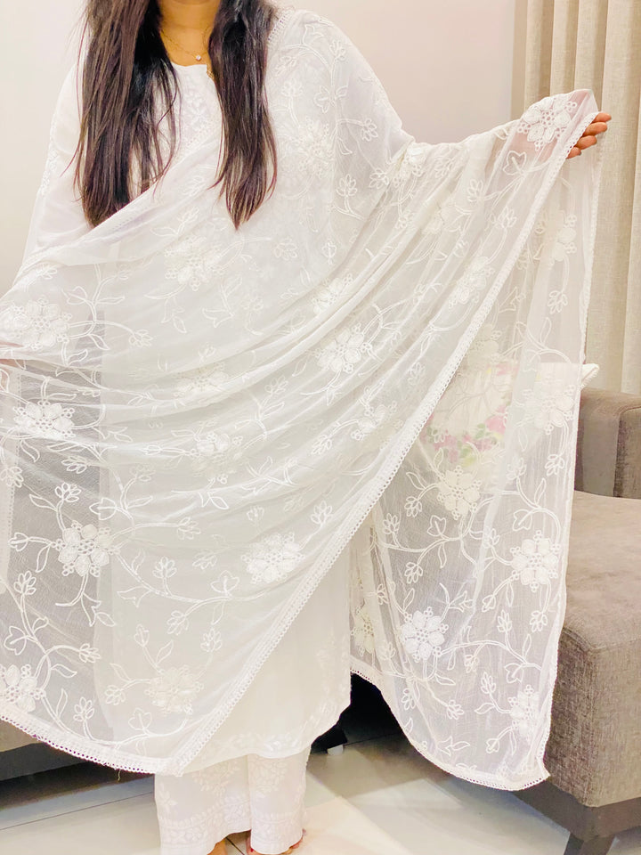 White Sana Aari Chiffon Dupatta