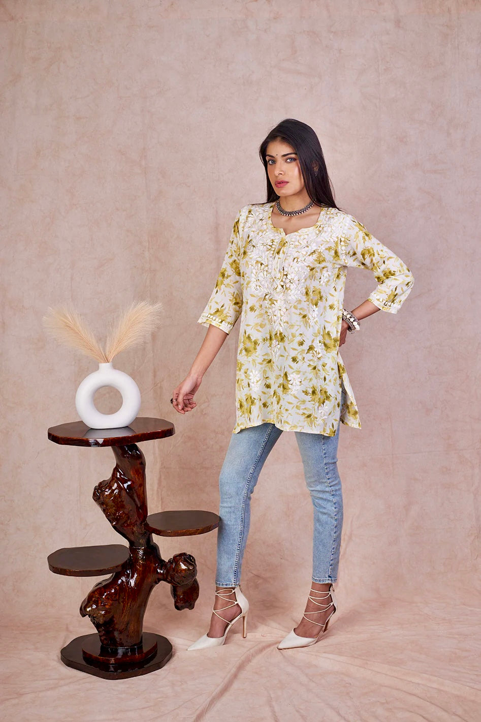 Green Kannika Mulmul Printed Short kurti
