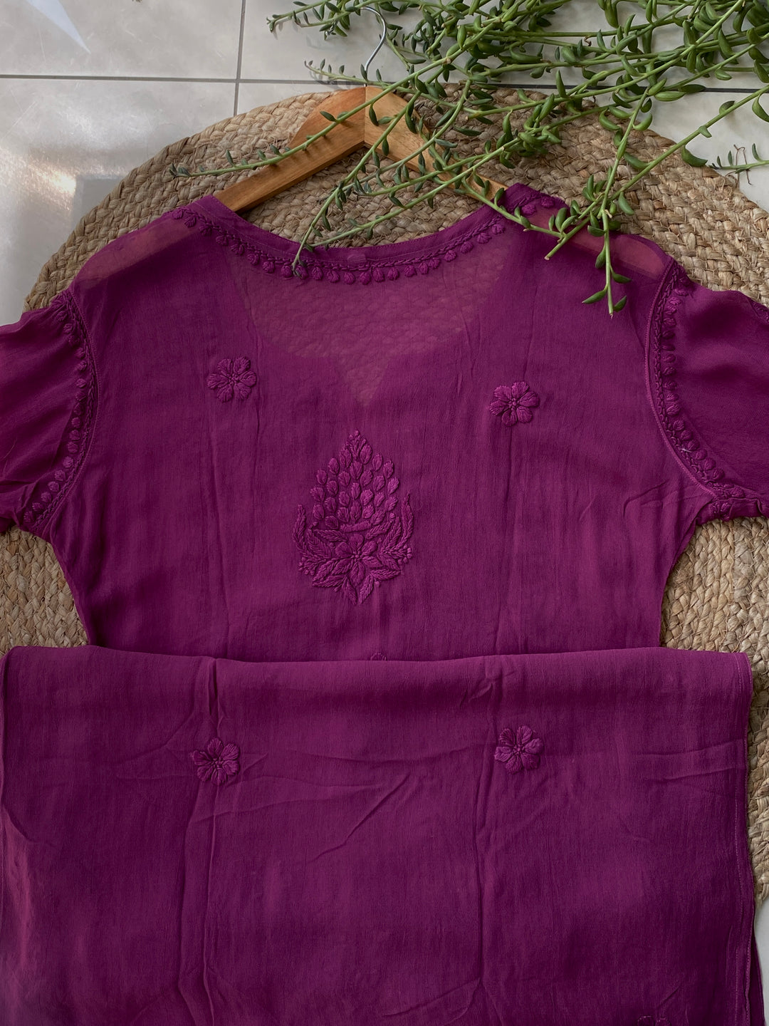 Mauve Zoya Viscose Chikankari Kurta with Dupatta