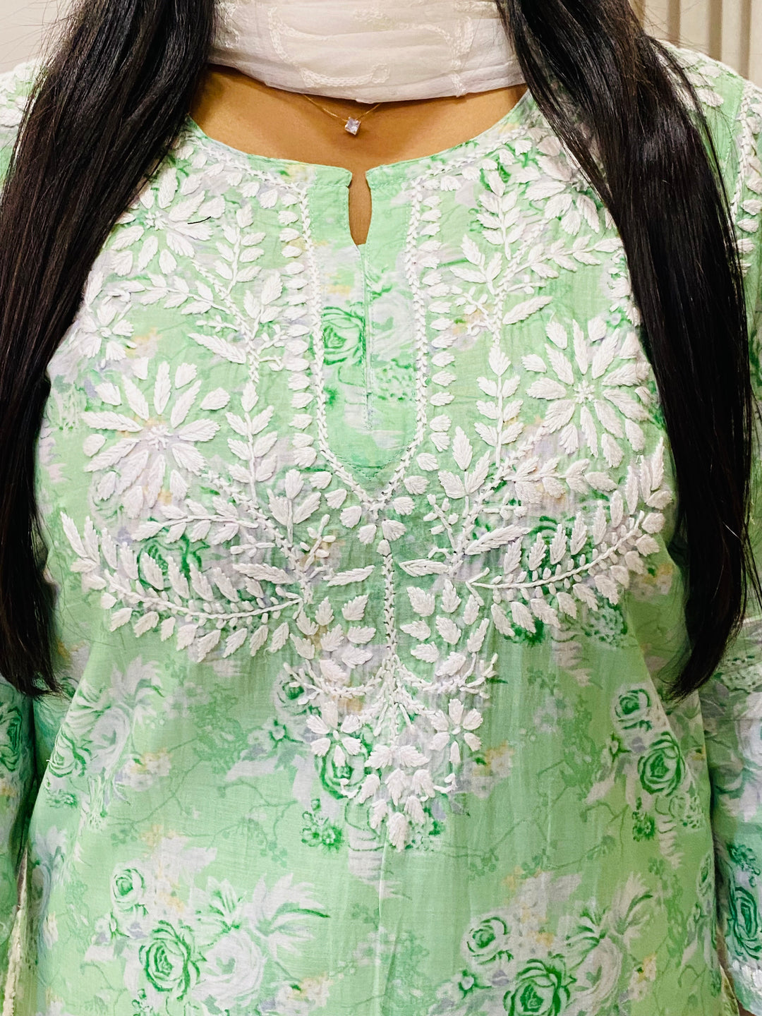 Pista Vaani Mulmul Chikankari Hand Embroidered Floral Women's co-ord set