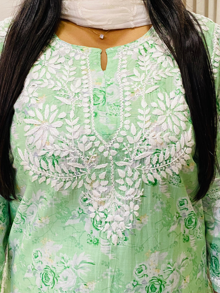 Pista Vaani Mulmul Chikankari Hand Embroidered Floral Women's co-ord set