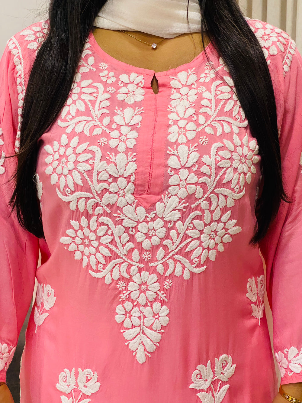 Peach Bahar Premium Modal Chikankari Women's Long Solid Kurta