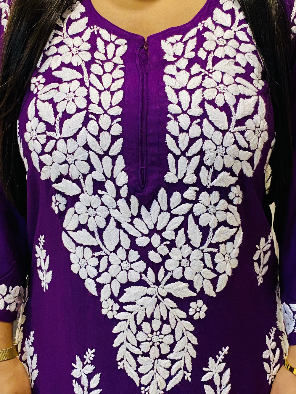 Purple Falak 3D Chikankari Hand Embroidery Design Rayon Womens Kurta