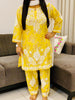 Vaani Mulmul Chikankari Hand Embroidered Floral Women's co-ord set - Yellow