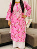 Dvita Mulmul Chikankari Floral Women's Long Kurta - Pink