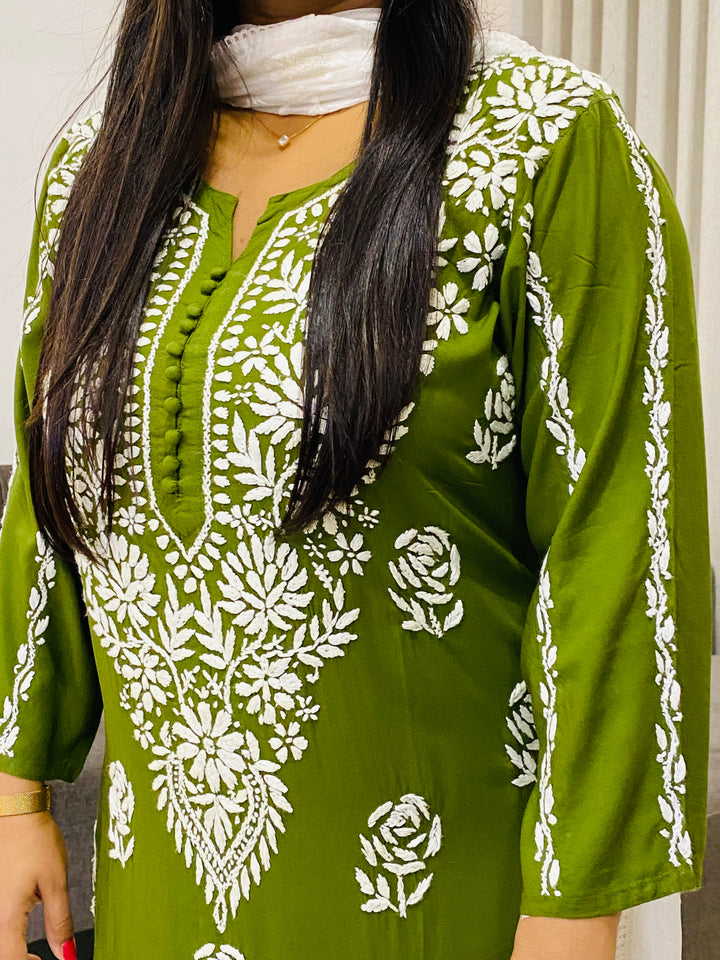 mahendi Naaz Premium Modal Chikankari Women's Solid Long Kurta