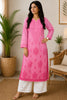 Butta Jaal Chanderi Silk Chikankari Women's Solid Long Kurta - Baby Pink