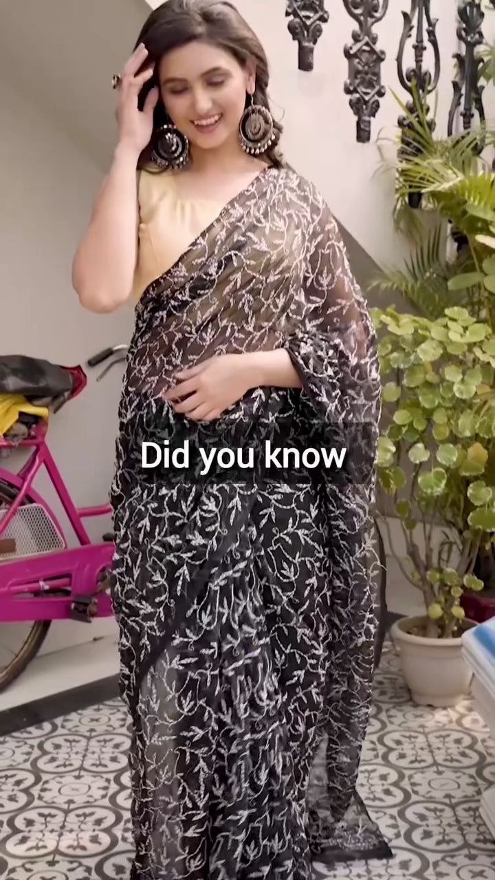 Hansa Tapchi Chikankari Hand Embroidered Women's Saree - Black