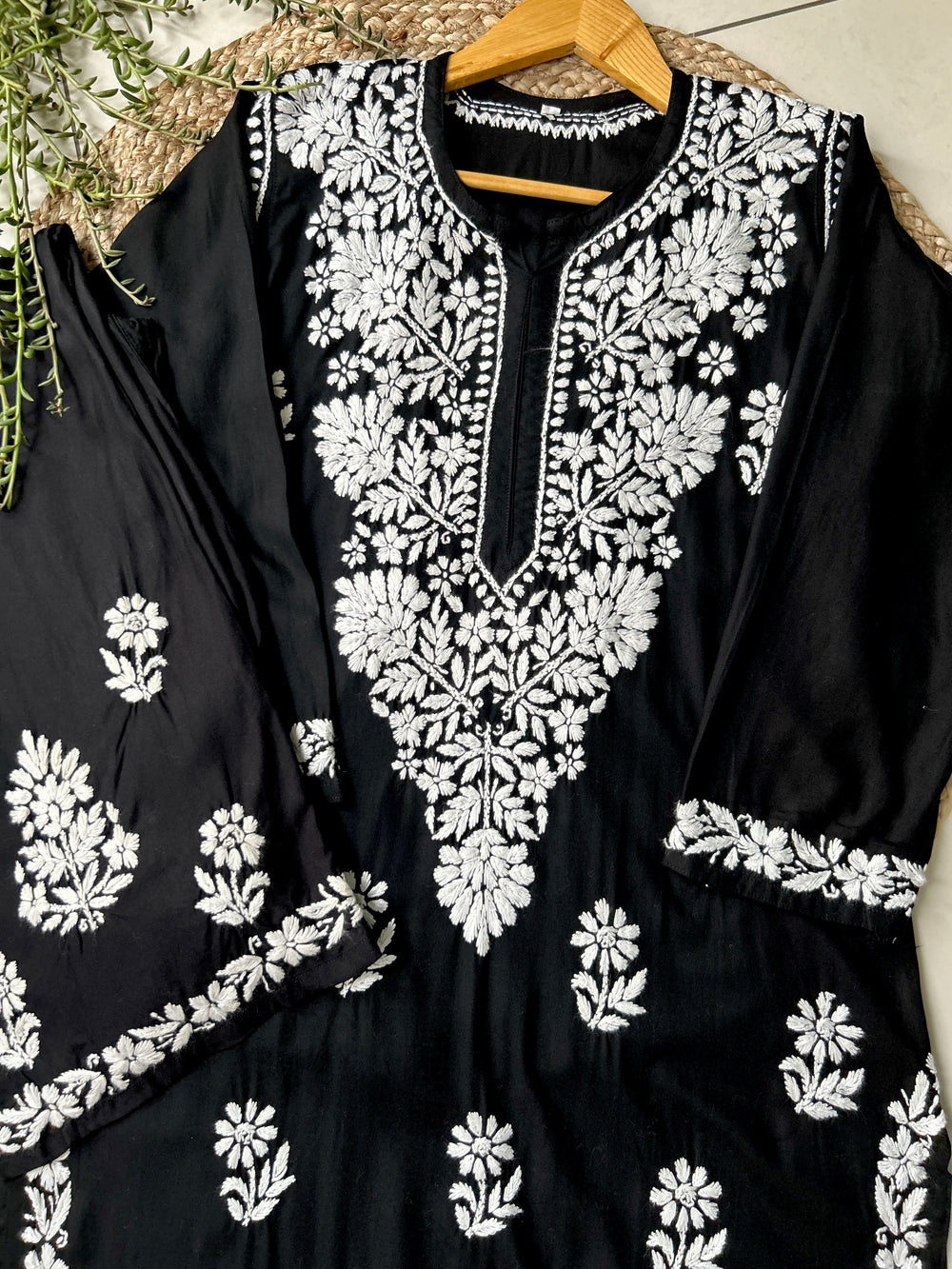 Black Sangriya Rayon Chikankari Handwork women kurta palazzo set