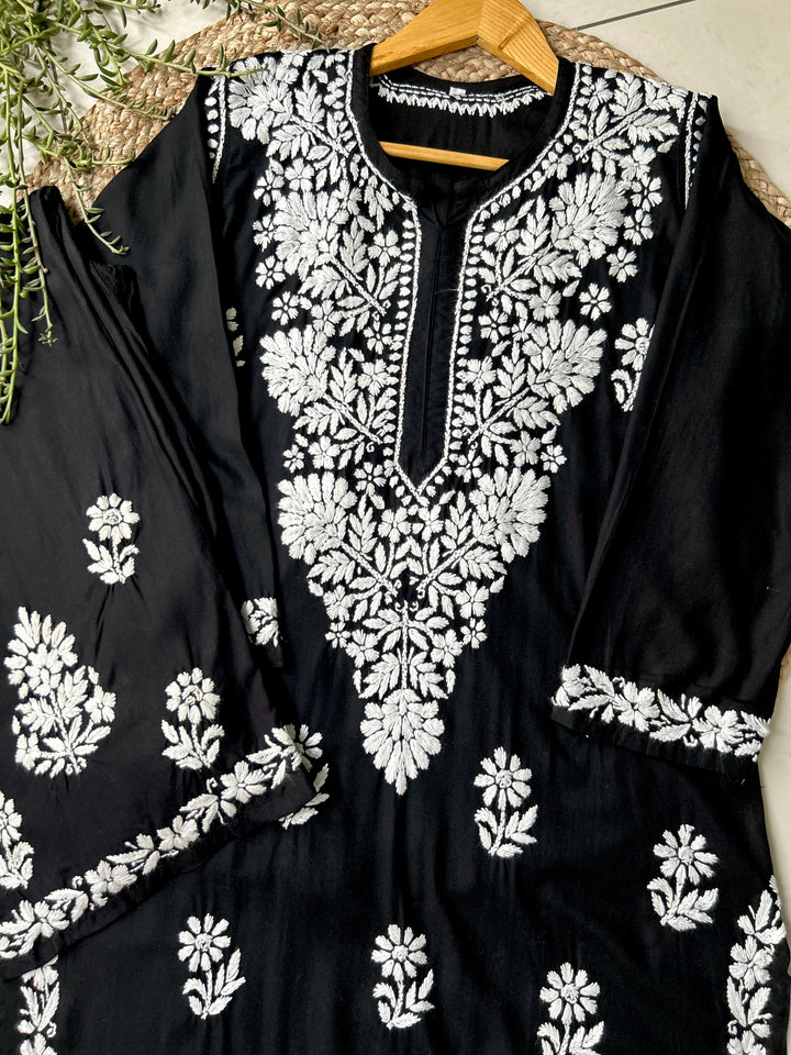 Black Sangriya Rayon Chikankari Handwork women kurta palazzo set