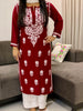Evana Rayon Chikankari Handwork Women's Solid Long Straight Kurta - Maroon