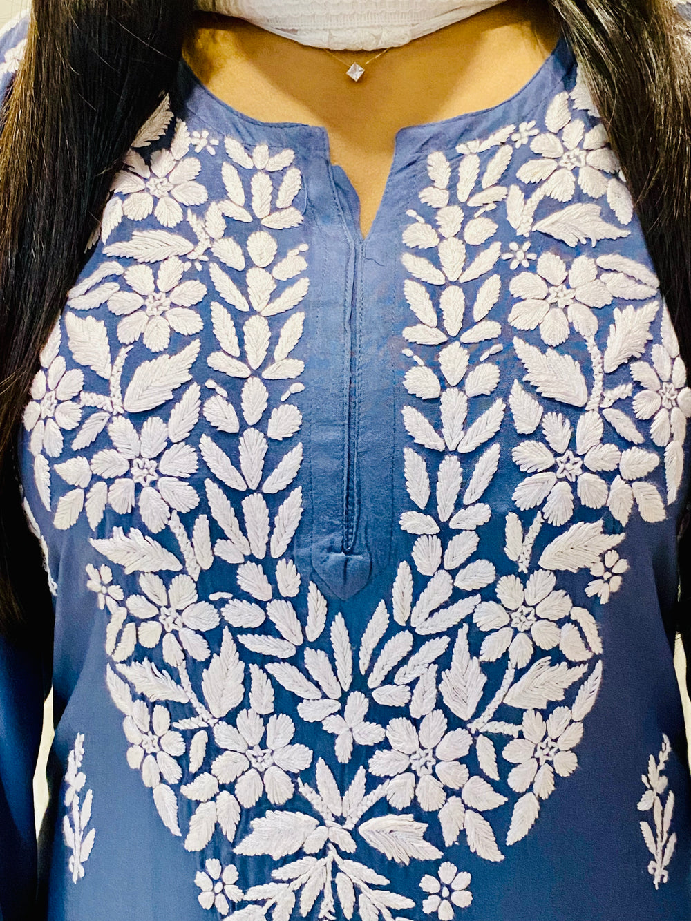 Charcoal Falak 3D Chikankari Hand Embroidery Design Rayon Womens Kurta