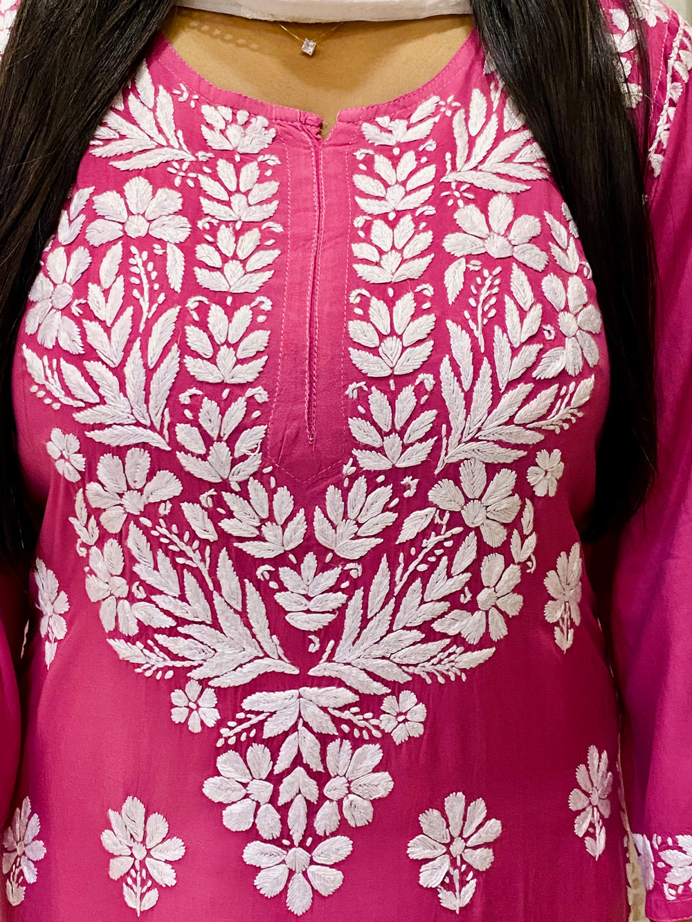 Dark Pink Natasha Premium Modal Chikankari Women's Solid Kurti