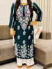Naaz Premium Modal Chikankari Women's Solid Long Kurta - Bottle Green