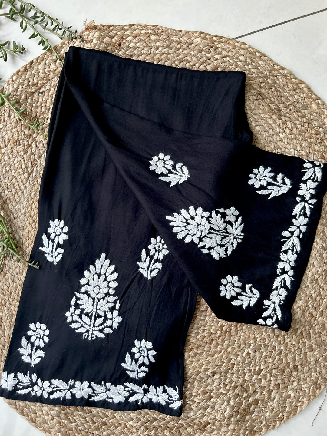 Black Sangriya Rayon Chikankari Handwork women kurta palazzo set