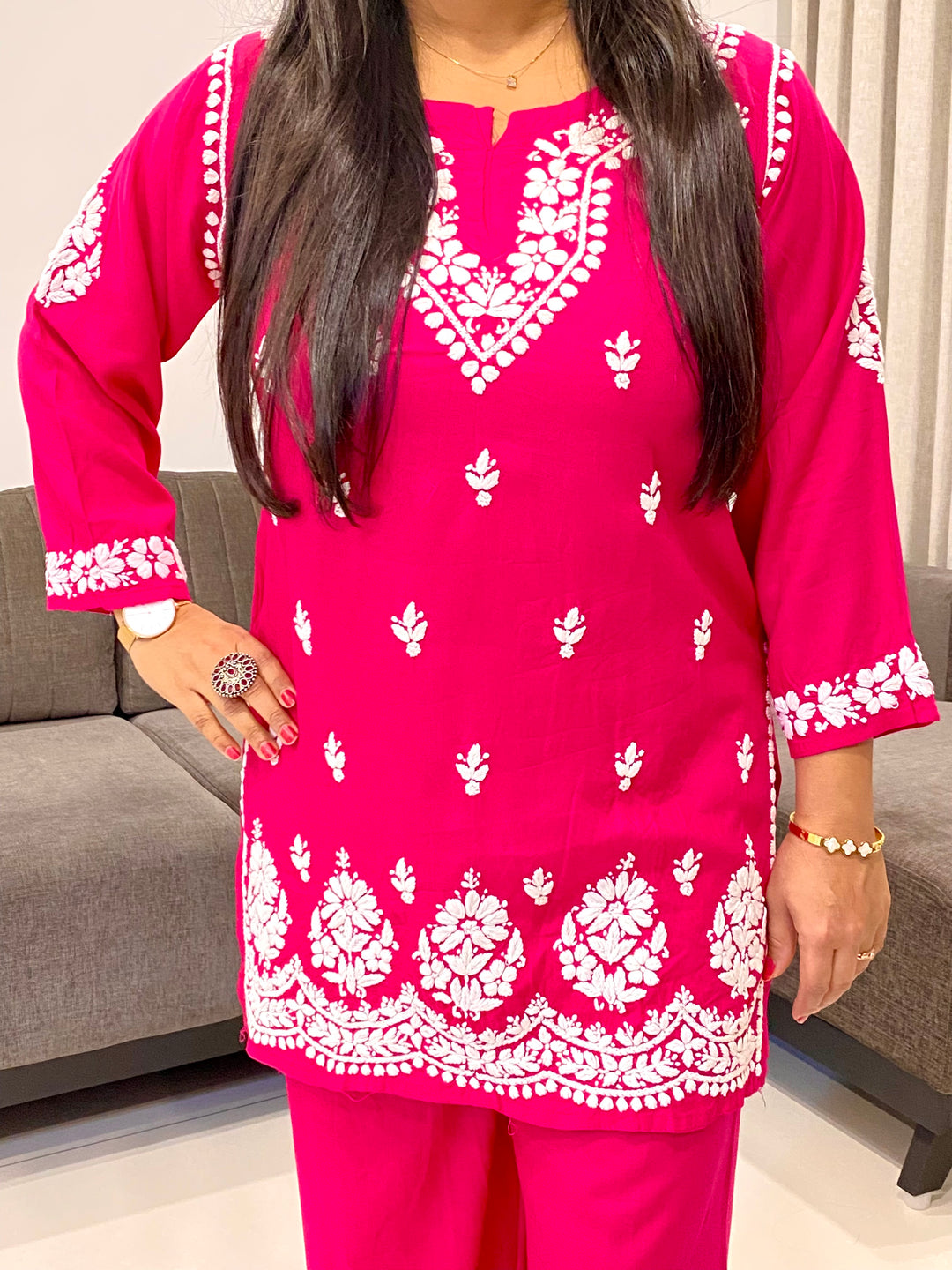 Magenta Trisha Rayon Chikankari Handwork Women's Co-ord Set
