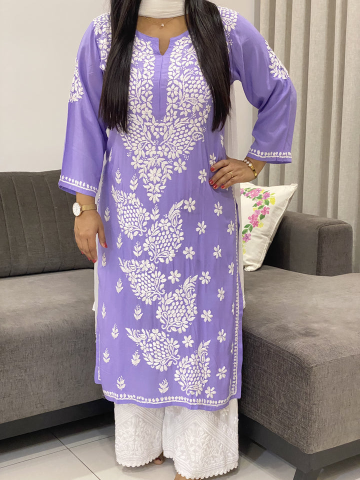 Lavender Esha Premium Modal Chikankari Solid Women's Kurta