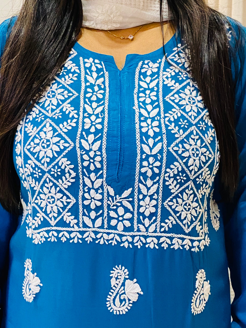 Teal Blue Nora Premium Modal Chikankari Solid Women's Kurta