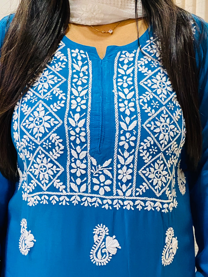 Teal Blue Nora Premium Modal Chikankari Solid Women's Kurta