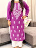 Evana Rayon Chikankari Handwork Women's Solid Long Straight Kurta - Mauve