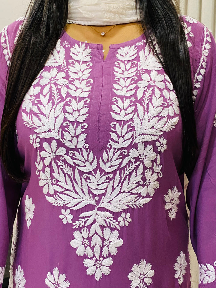 Mauve Natasha Premium Modal Chikankari Women's Solid Kurti