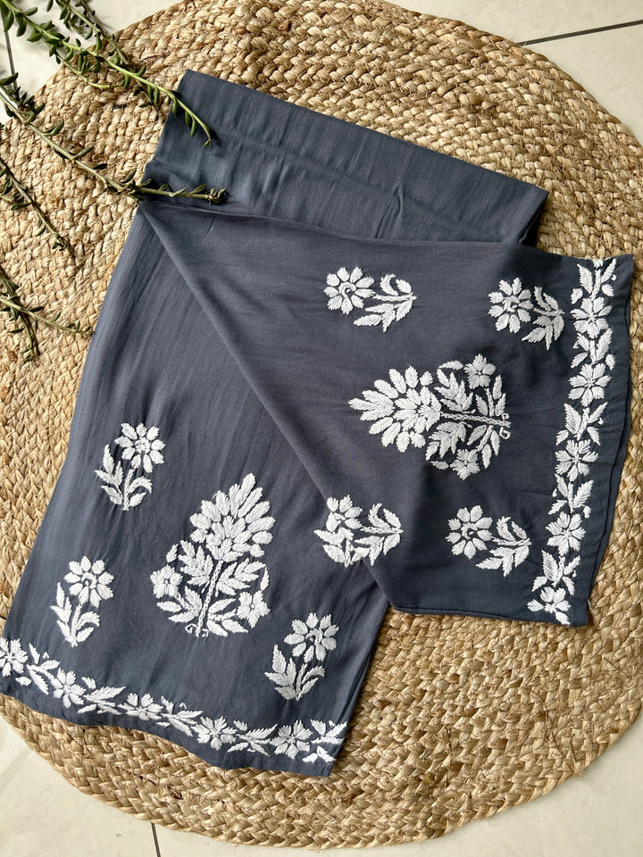 Charcoal Sangriya Rayon Chikankari Handwork women kurta palazzo set