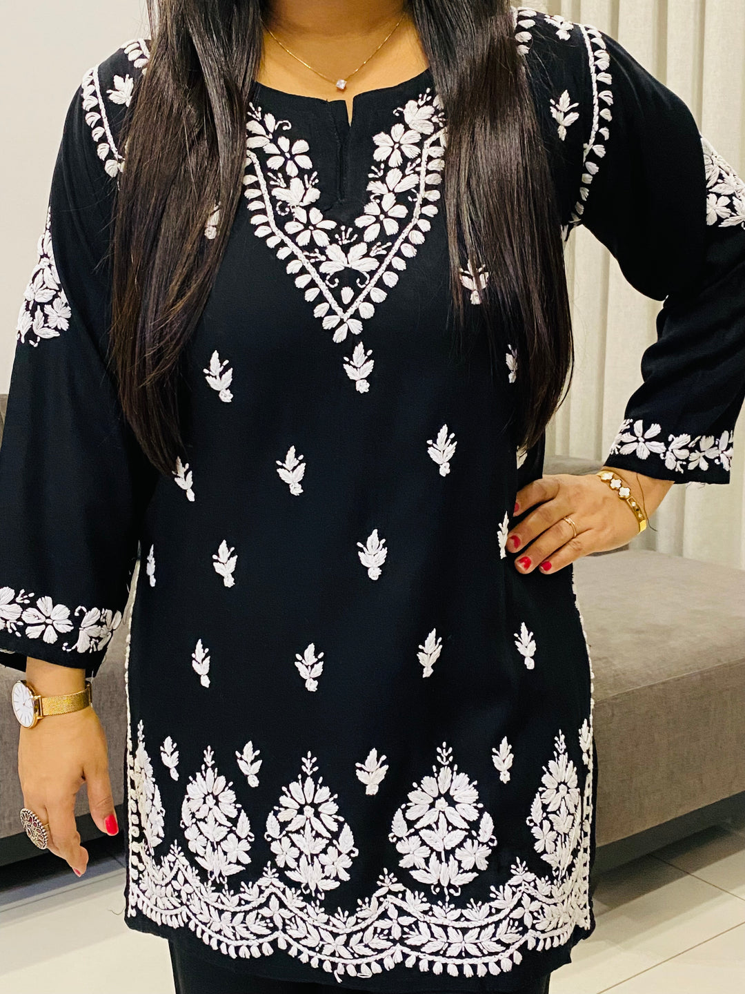 Black Trisha Rayon Chikankari Handwork Women's Co-ord Set
