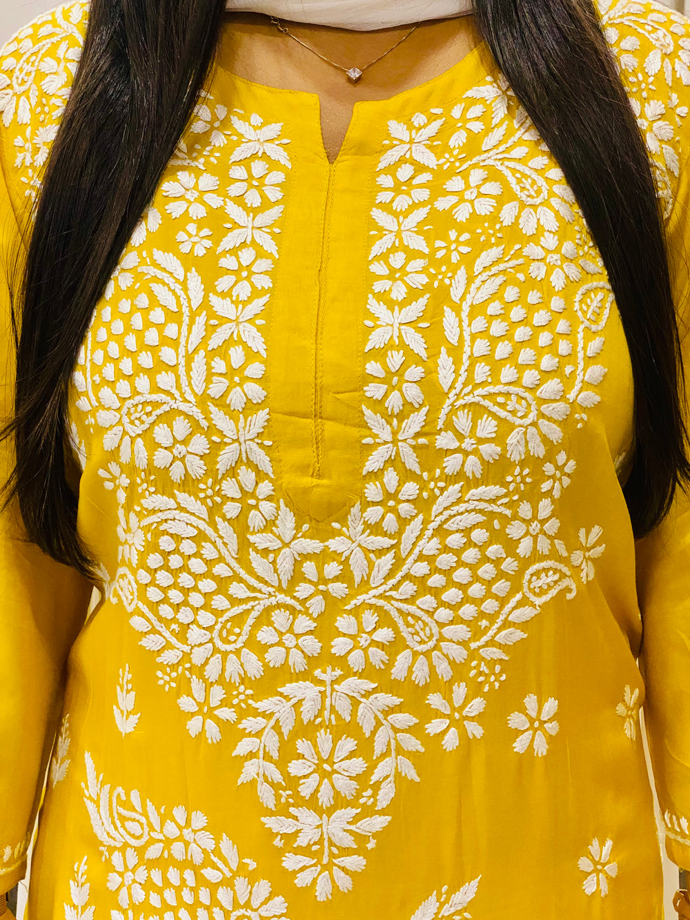 Yellow Esha Premium Modal Chikankari Solid Women's Kurta